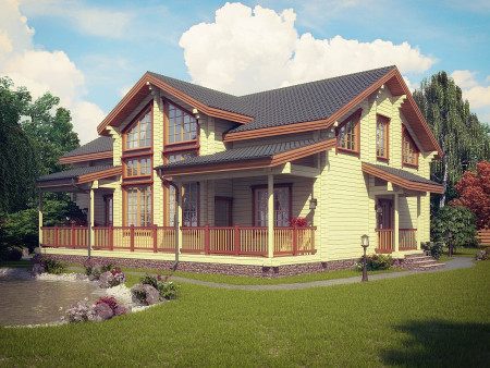 Дом из клеёного бруса с тренажёрным залом, бильярдной и сауной, 2 этажа, 321 м2