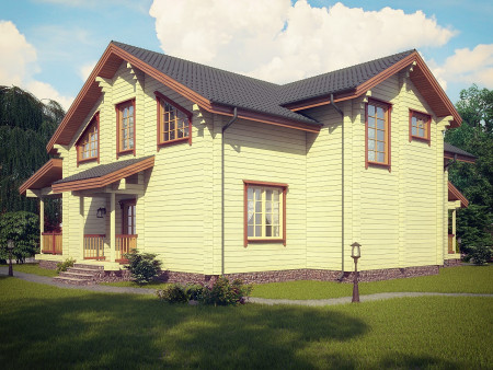 Дом из клеёного бруса с тренажёрным залом, бильярдной и сауной, 2 этажа, 321 м2