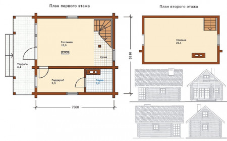 Сруб дома 64 м2 из рубленого сруба