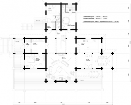 Двухэтажный дом из рубленного бревна (сосна) 414 кв.м