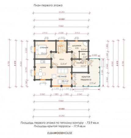 Двухэтажный дом технология «двойной брус», 12.х8.7 м, 150 кв.м