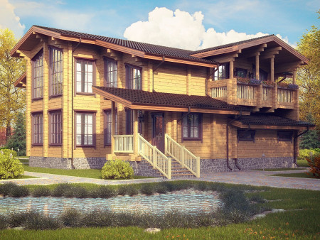 Загородный дом из клеёного бруса с зимним садом и бильярдной, 2 этажа, 415 м2