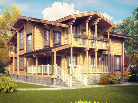 Загородный дом из клеёного бруса с зимним садом и бильярдной, 2 этажа, 415 м2