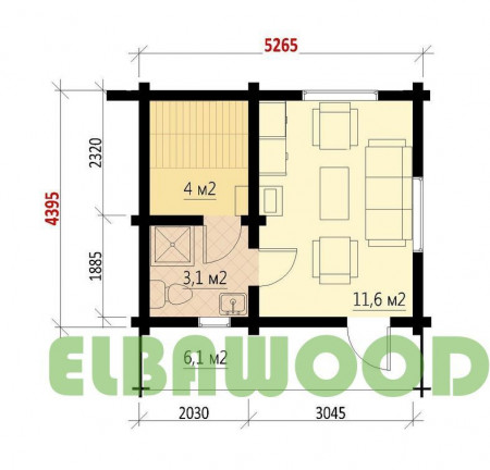 Небольшая баня для дачи из двойного бруса, 5.2х4.4 м 