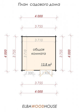 Маленький садовый домик из минибруса 4х4 м, 13.8 кв. м 