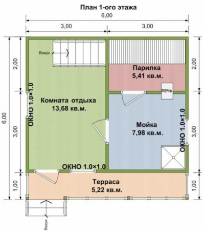Баня из профилированного бруса 6x6 м (57 кв.м) с мансардой