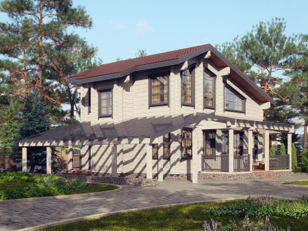 Дом из клеёного бруса с бильярдной и просторной верандой, 2 этажа, 182 м2