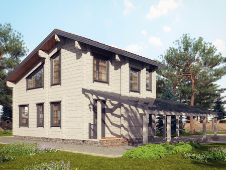 Дом из клеёного бруса с бильярдной и просторной верандой, 2 этажа, 182 м2