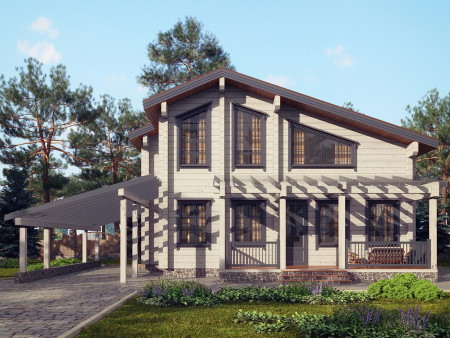 Дом из клеёного бруса с бильярдной и просторной верандой, 2 этажа, 182 м2