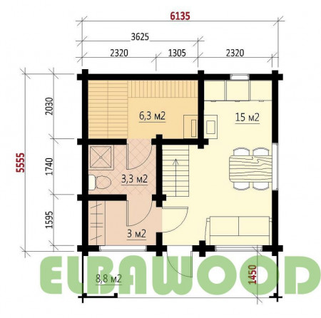 Баня с мансардой из двойного бруса, 6.1х5.5, 48 кв. м 