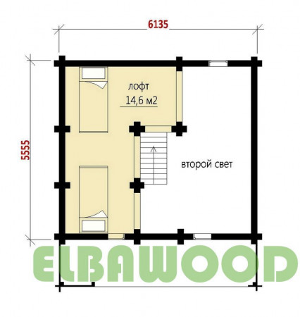 Баня с мансардой из двойного бруса, 6.1х5.5, 48 кв. м 