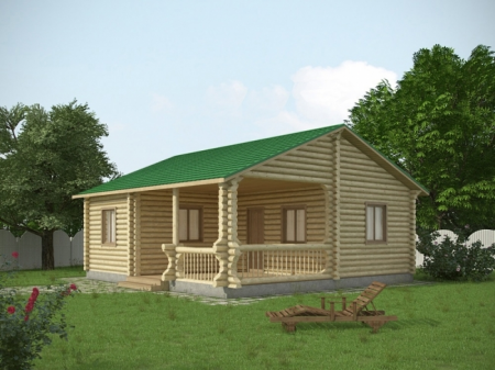 Сруб бани из ОЦ бревна 8х8,5 м, 43 кв. м, с террасой 