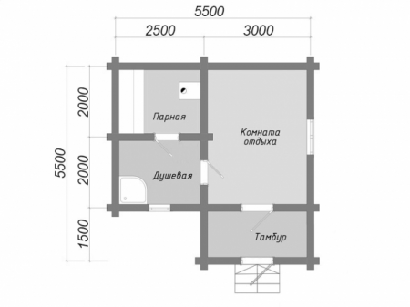 Баня из рубленного бревна 5,5х5,5 м, 22 кв. м, с комнатой отдыха