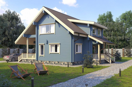 Дом из клеёного бруса с мансардой и вторым светом, 2 этажа, 197 м2