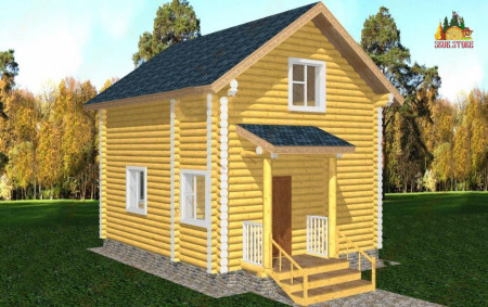 Сруб дома с мансардой 66 м2