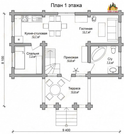 Сруб дома 8х9 м