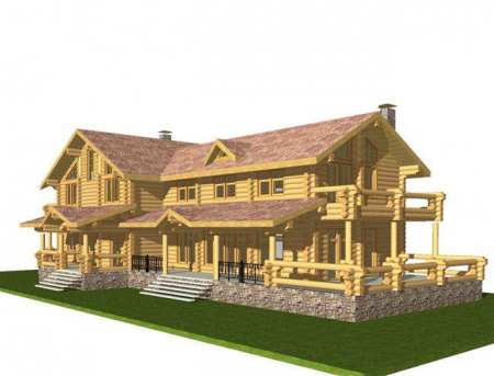 Двухэтажный дом из рубленного бревна с террасами (сосна) 506 кв.м
