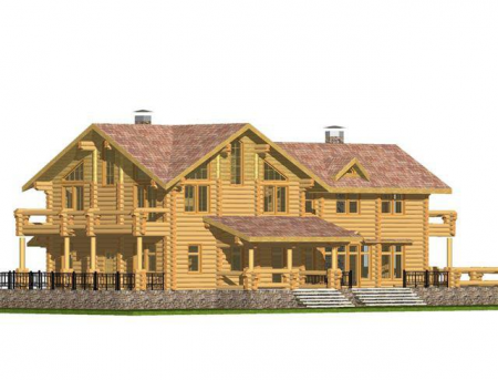 Двухэтажный дом из рубленного бревна с террасами (сосна) 506 кв.м