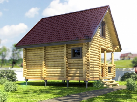 Баня из рубленного бревна 5,5х5,5 м, 38 кв. м, с мансардой