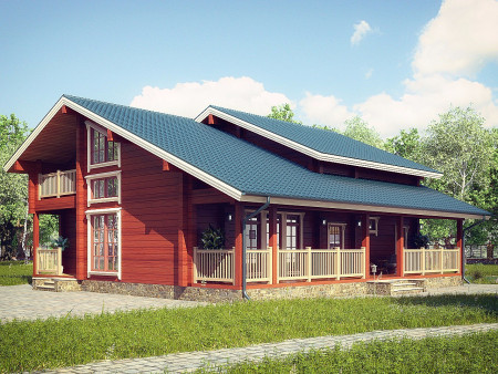 Дом из клеёного бруса с просторной верандой и вторым светом, 2 этажа, 271 м2