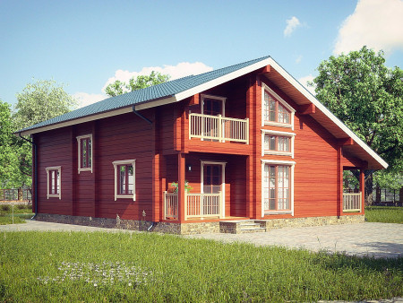 Дом из клеёного бруса с просторной верандой и вторым светом, 2 этажа, 271 м2