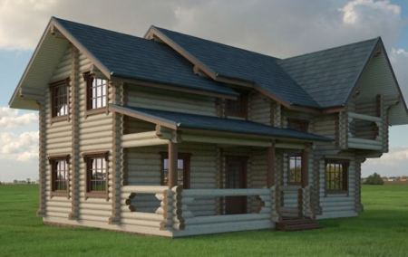 Двухэтажный дом с террасой из бревна 9х11 м (158,8 кв.м)