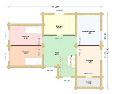 Двухэтажный дом с террасой из бревна 9х11 м (158,8 кв.м)