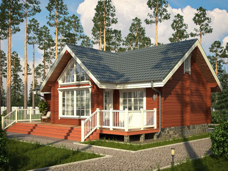 Летний загородный дом из клеёного бруса со вторым светом и верандой, 2 этажа, 163 м2