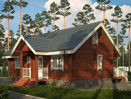 Летний загородный дом из клеёного бруса со вторым светом и верандой, 2 этажа, 163 м2