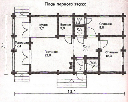 Сруб дома 69 м2