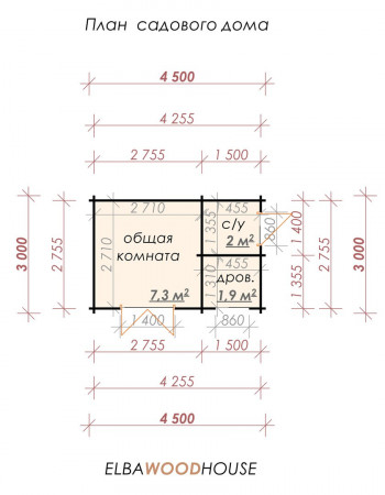 Садовый домик для дачи 4.5х3 м, 11.2 кв. м 