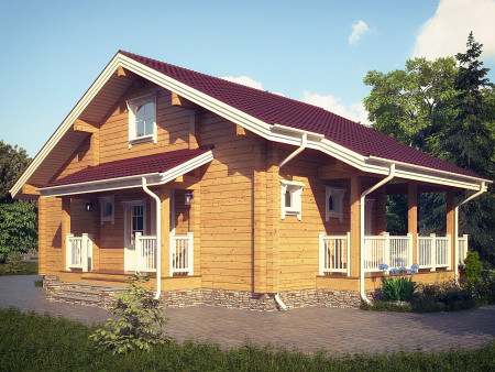 Двухэтажный дом из клеёного бруса со вторым светом, 2 спальни, 137 м2