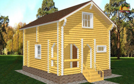 Сруб дома с мансардой и крыльцом 70 м2