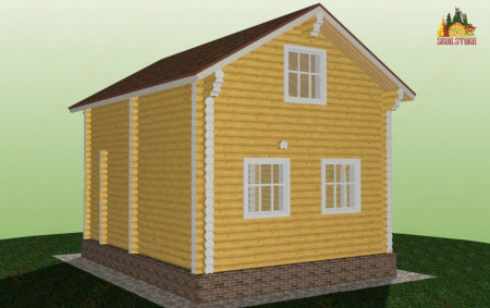 Сруб дома с мансардой и крыльцом 70 м2