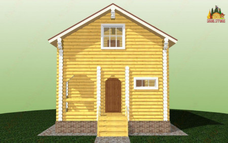 Сруб дома с мансардой и крыльцом 70 м2