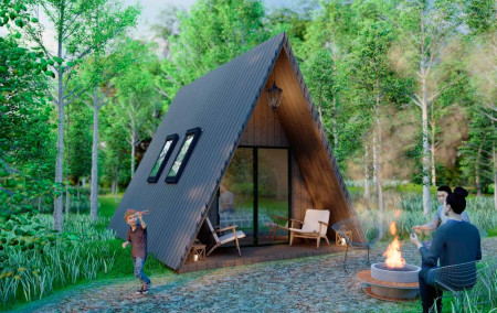 Небольшой двухэтажный A-frame дом 31 м2