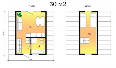 Небольшой двухэтажный A-frame дом 31 м2