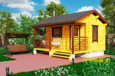 Баня из минибруса 3,8х2 м с террасой