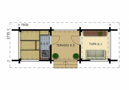 Баня из бруса 2,7x7,9 м (19,1 кв.м)