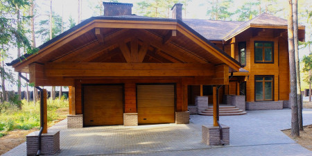 Загородная резиденция из клеёного бруса с гаражом, бассейном и парной, 2 этажа, 618 м2