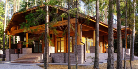 Загородная резиденция из клеёного бруса с гаражом, бассейном и парной, 2 этажа, 618 м2