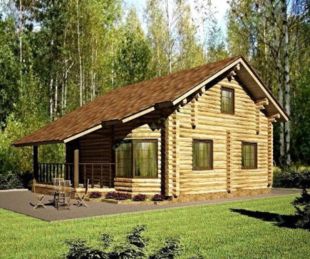 Сруб дома с мансардой и террасой 71,8 м2