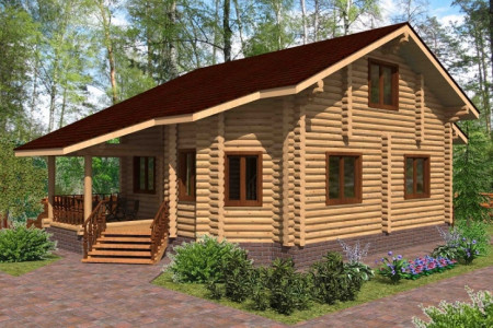 Сруб дома с мансардой, 12.6 на 8.4 м, 161 м2, с террасой