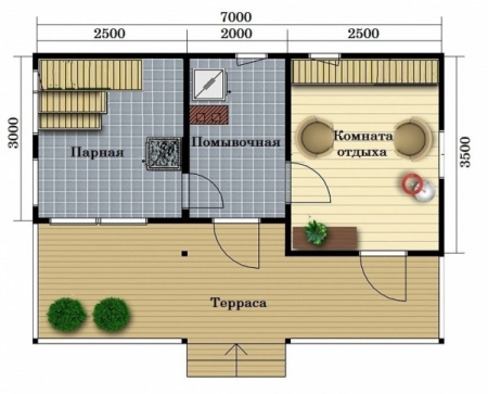 Баня из бруса 3,5x7 м (22,2 кв.м)