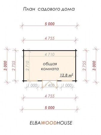 Маленький садовый домик из минибруса, 5х3 м, 12.8 кв. м 