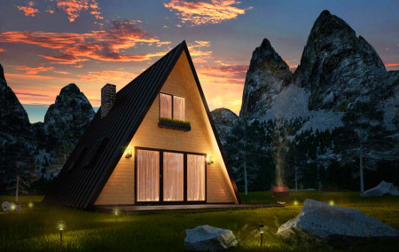 Двухэтажный A-frame дом треугольной формы 53 м, 3 комнаты