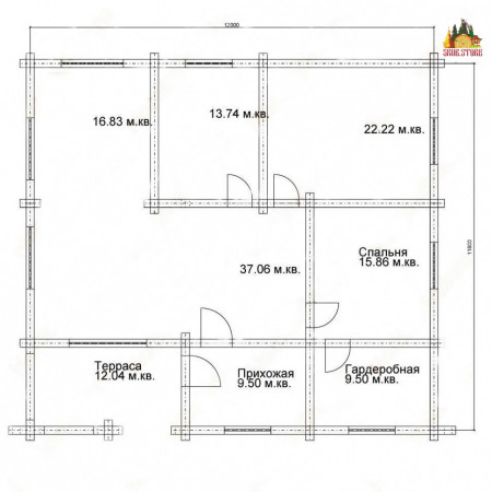 Сруб дома 12х12 м