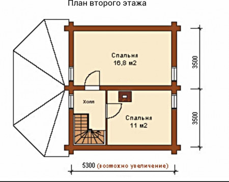 Сруб дома с мансардой 74,4 м2