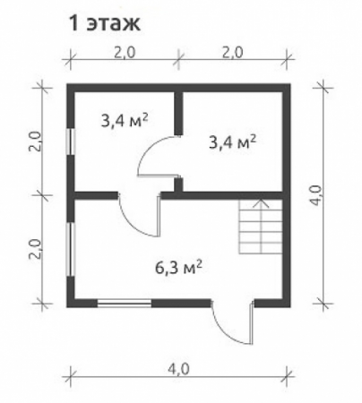 Баня из бруса 4x4 м (27,1 кв.м) с мансардой