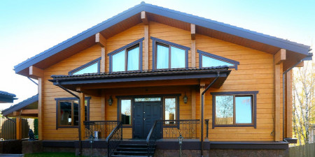 Загородный коттедж из клеёного бруса с мансардой, 2 этажа, 305 м2